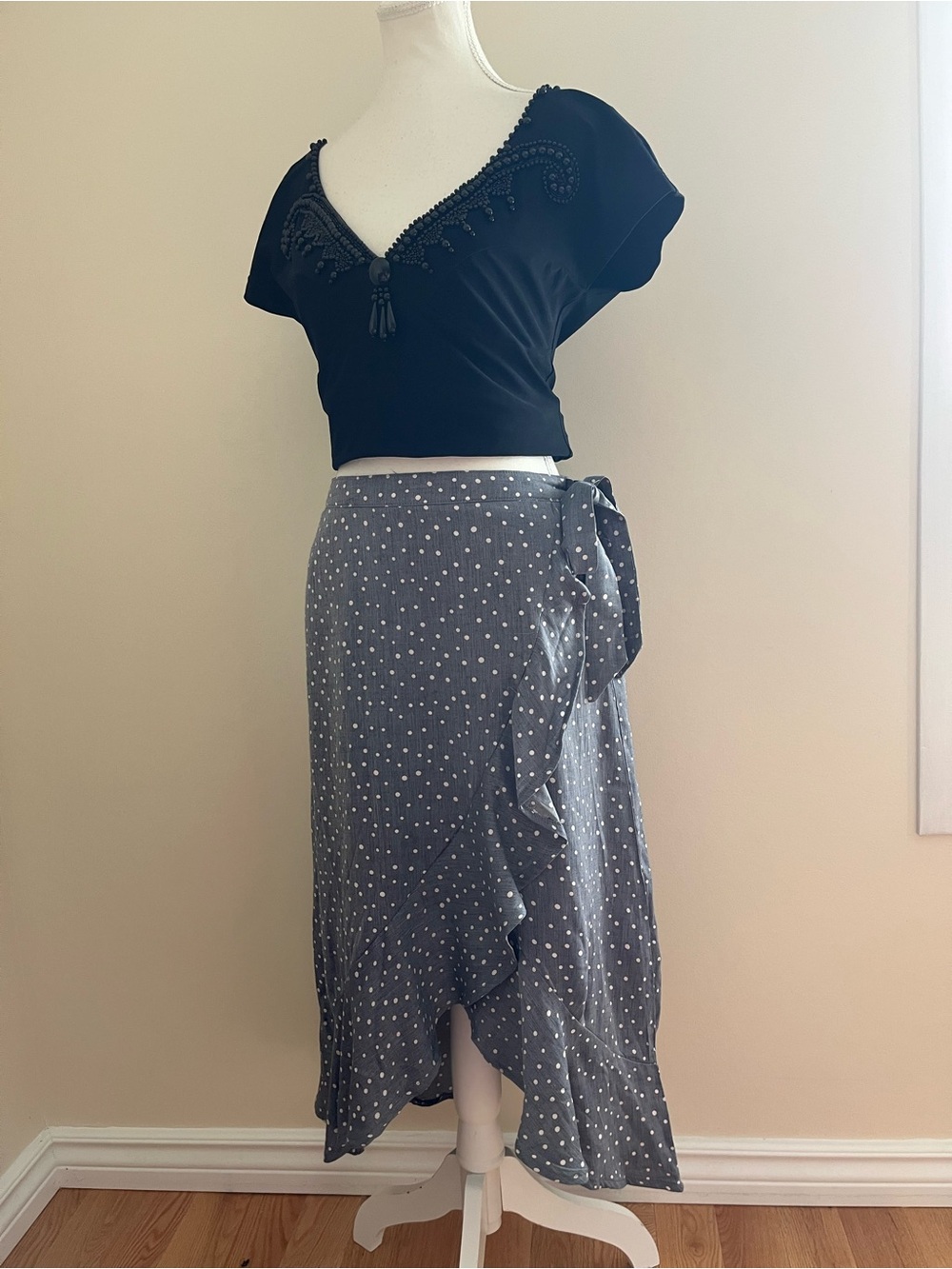 Ricki's Grey Polka Dot Asymmetrical Wrap Skirt